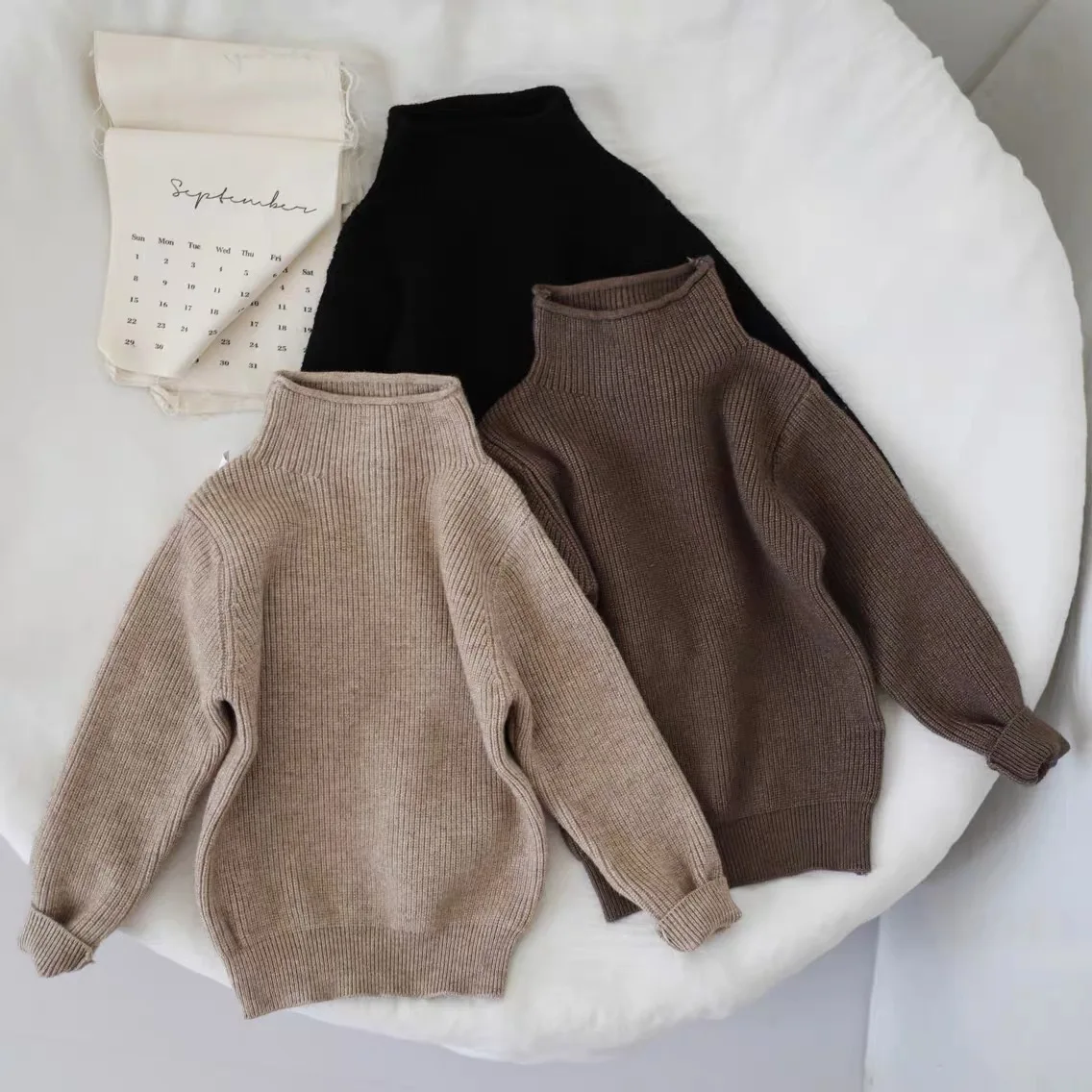 2023 neue Kinder Pullover 1-8T Einfarbig Rollkragen Jungen Stricken Pullover Herbst Winter Mädchen Baby Warme Basis tops Kinder Pullover – Detail 2