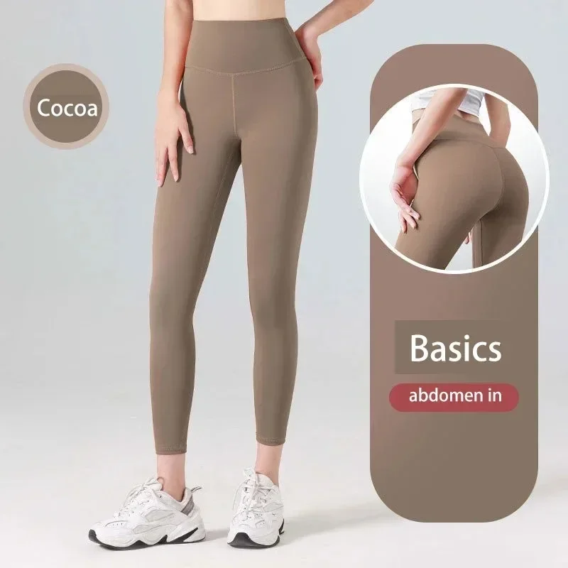 Mallas transpirables de cintura alta para mujer, pantalones largos transpirables con realce de glúteos, pantalones cómodos que absorben la humedad, Color sólido