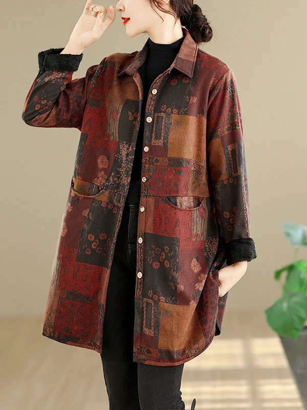 Caldo Thiened Fce Jaet da donna di media lunghezza coreano Sle Vintage cappotto ampio floreale capispalla invernale