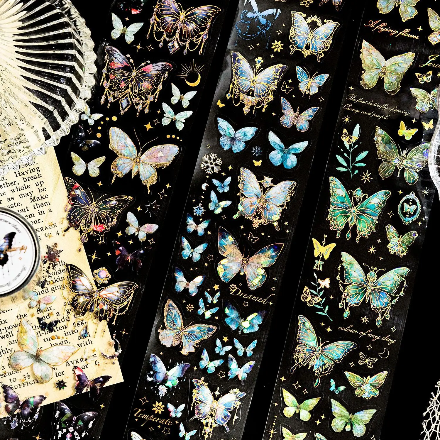 1 roll Vintage unbounded butterfly PET tape European hand tent DIY decorative collage base material paste Junk Journal Supplies