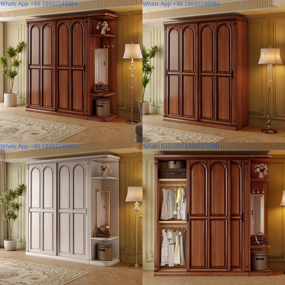 

Solid Wood Wardrobe with Sliding Doors Retro Style Bedroom Storage Cabinet