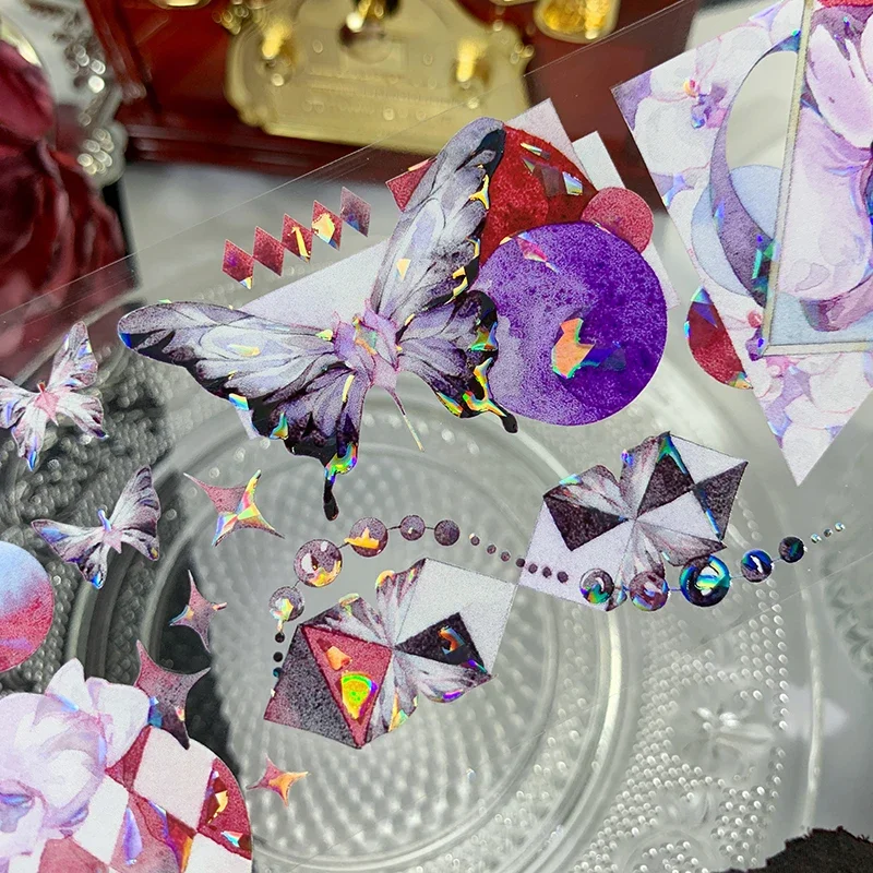 New butterfly and flower shell light shiny PET tape diy Sticker Card Making Collage Decoration