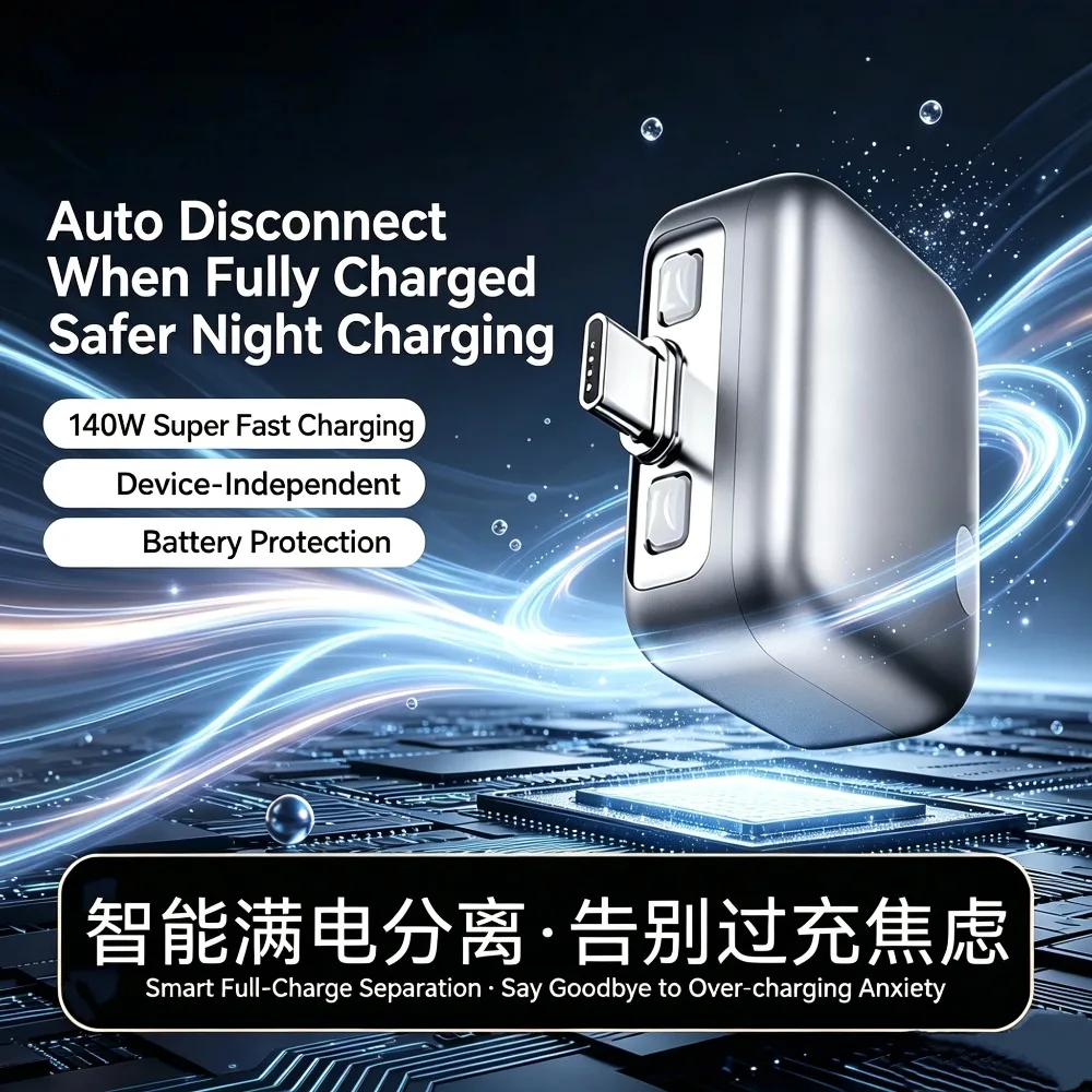 Type-C 140W Physical-Disconnect Battery Guard Anti-Overcharge Protection for Safe Overnight Charging Smart Auto Stop Charging