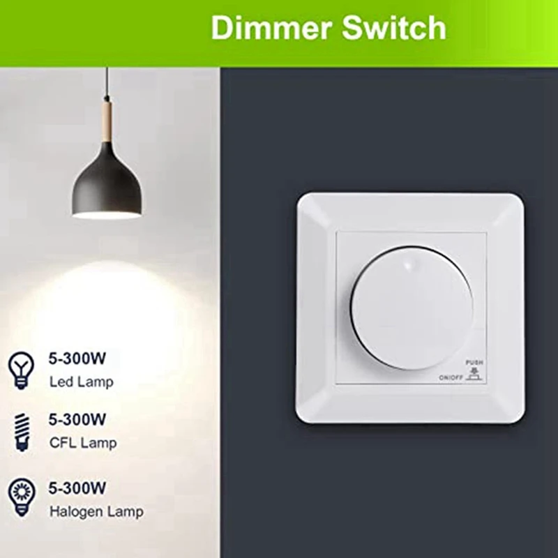 3X LED Dimmer Switch, Flush-Mounted Dimmer For Dimmable LED And Halogen, 5-300 W Dimmer Switch LED, Phase Control Dimmer