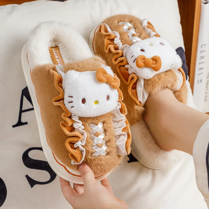 Sanrio winter Hello Kitty cute warm home women's shoes Kulomi cartoon non-slip thick-soled comfortable plush cotton slippers