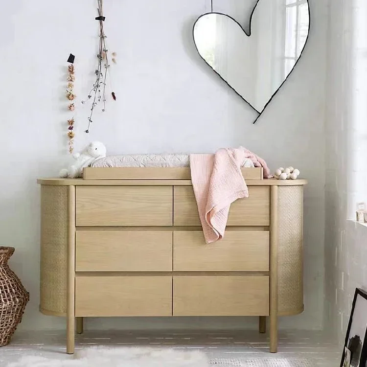 

# Contemporary Nature Wood Solid Wood Storage Rattan Chest Of Drawers 6 Drawers Cabinet #