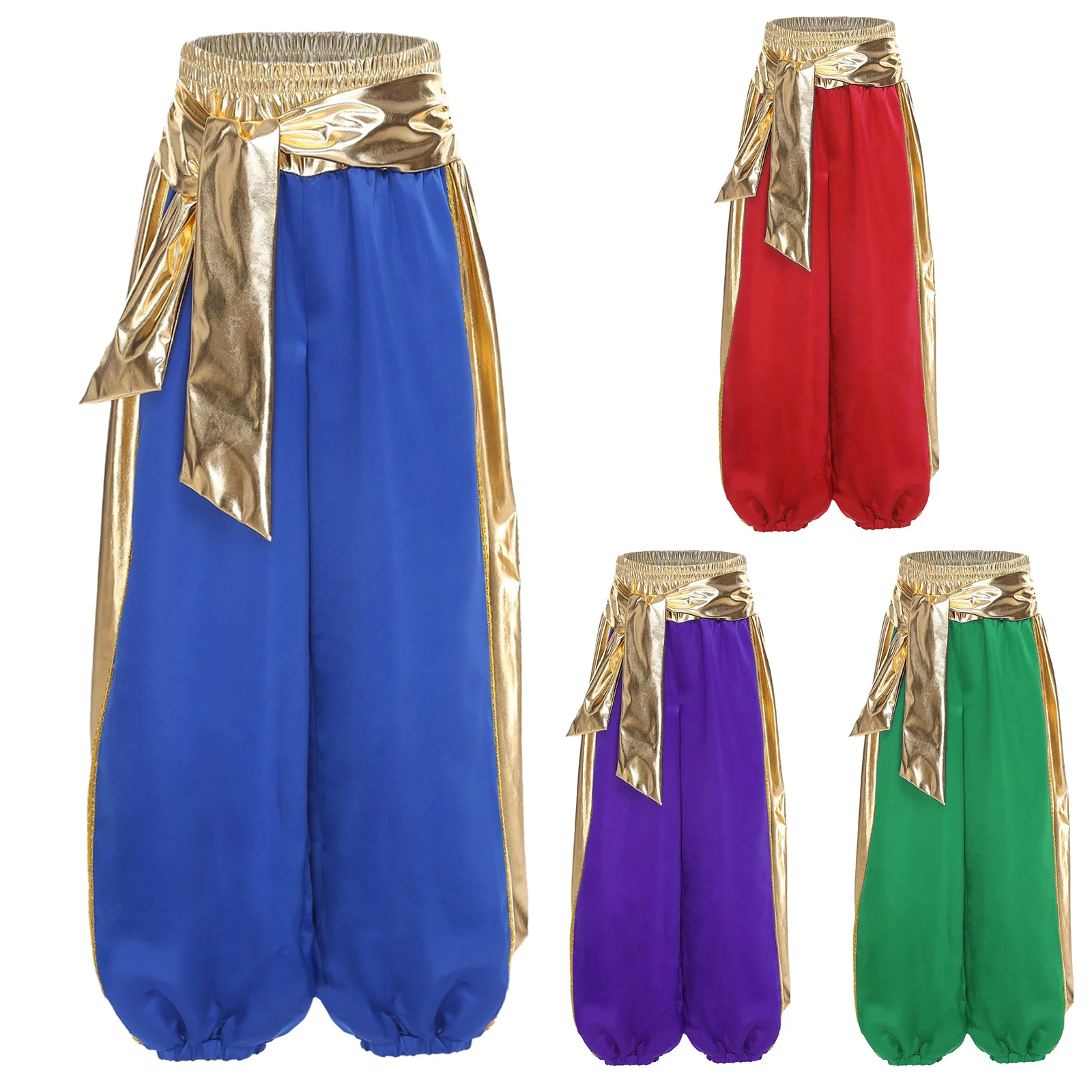 

Арабские шаровары для мальчиков, штаны с лампой для косплея, металлические блестящие штаны-шаровары с тыквой для Хэллоуина, арабский костюм