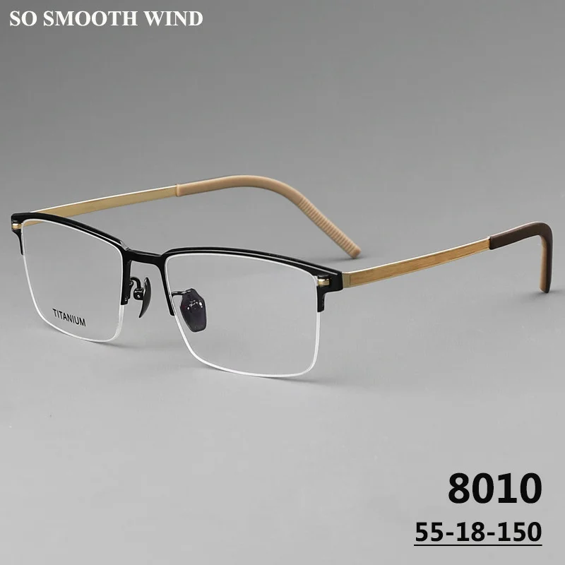 Handmade Square Pure Titanium Half Frame Eyeglasses Men Business Ultralight Glasses Frames Eyewear for Big Face Spectacles Gafas