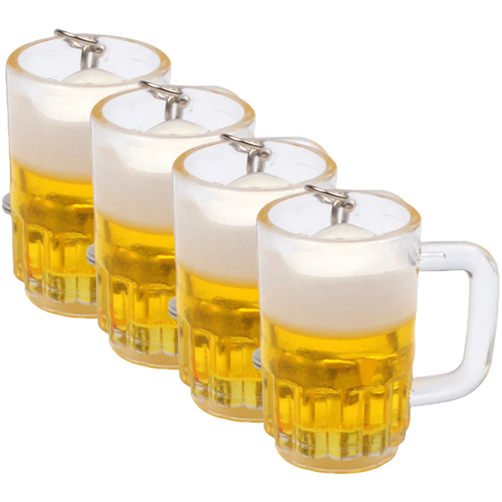 4 Pcs Beer Mug Keychain Car Ring Fob Cup Keychains Backpack Hanging Decor Model Fitness