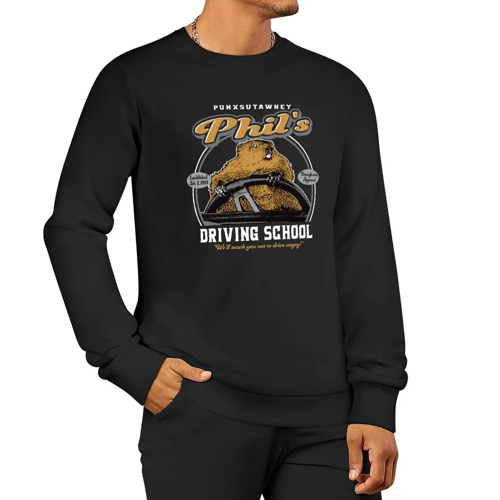 

Punxsutawney Phil's Driving School Pullover Hoodie japanese style men's sweat-shirt set korean autumn clothes sweatshirt