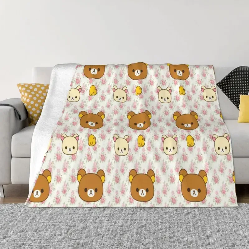 Rilakkuma relaks koc z misiem flanelowy z nadrukiem wielofunkcyjny lekki cienki koc do łóżka narzuta podróżna