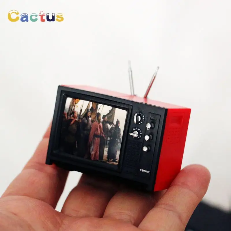 1:12 Dollhouse Miniature Television Vintage TV With Picture House Furniture Model Diy Dollhouse Simulation Home Appliances Toys