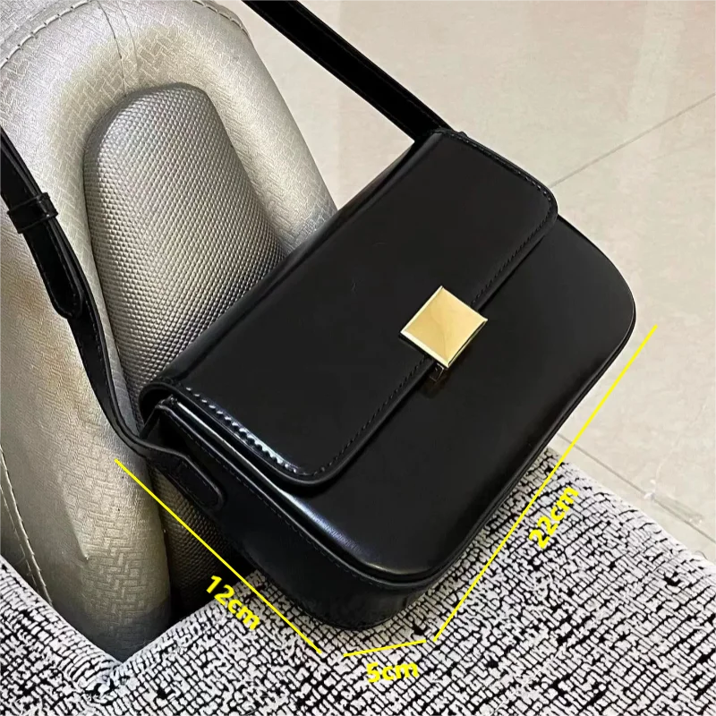 Fashion Trendy Women Shoulder Bags Vintage Black PU Leather Crossbody Bags Simple Flap Messenger Bags Advanced Female Handbags