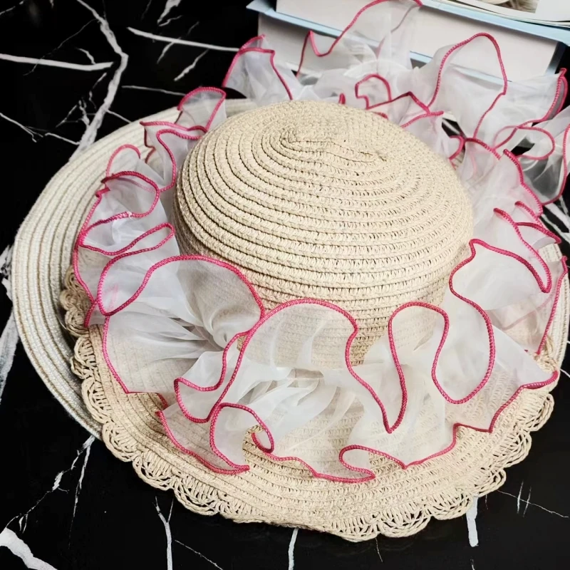 Fluffy center pleats with interlace Organza lace DIY wedding dress hat flower basket Handmade wool felt painting sewing material