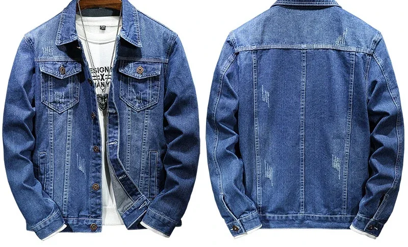 الدنيم سترة الرجال معاطف رفض طوق معطف كم كامل عادية فضفاض منتظم واحدة الصدر سترات بسيطة الخريف الشتاء #6