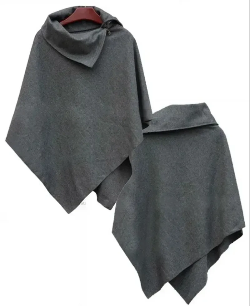 Poncho para mujer, capa con dobladillo asimétrico, prendas de vestir de mezcla de lana para ocio, ropa de calle femenina de Color sólido, venta al