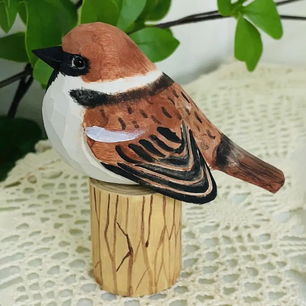 Handmade Bird Ornament Hand Carved Basswood Bird Figurine Bright Color Wooden Bird Statue Holiday Home Decorations