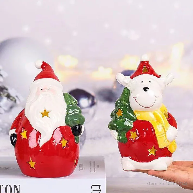 Ceramic Christmas Tree Candle Lamp Night Light Snowman Santa Decoration Decoration Birthday Children's Gift Home Decoration