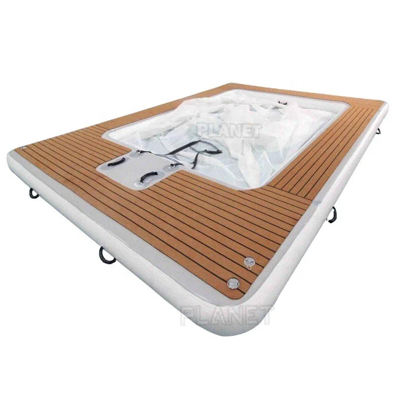 Inflatable Sea Pool, Teak EVA Anti-slip DWF Floating Yacht Pool, Jellyfish Protection Ocean Swimming Pool for Boat and Yacht
