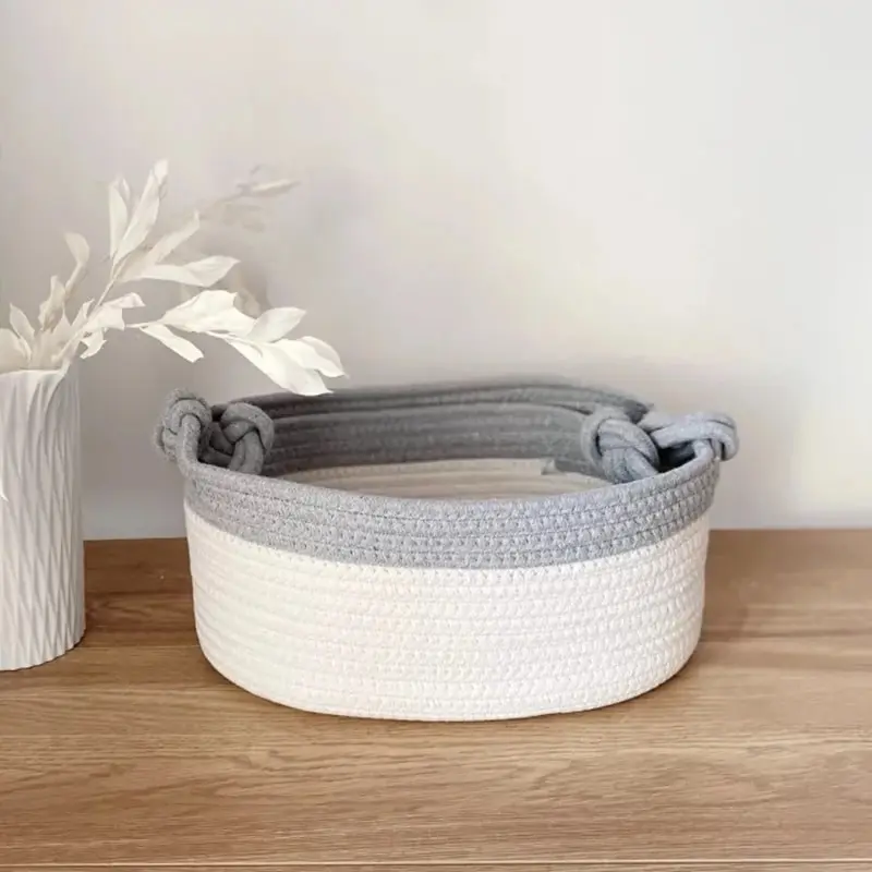 Contrast Color Cotton Rope Storage Basket, Japanese Simple Baby Clothes Laundry Basket, Toy Storage Basket