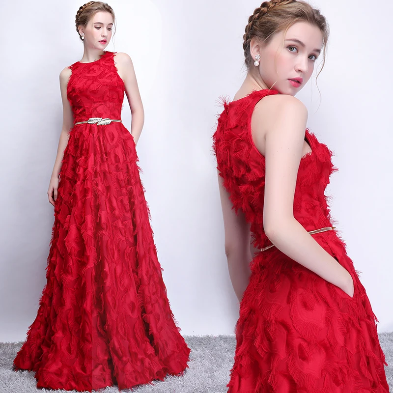 

Elegant Long Red Wedding Dress Slimming Elegant Style Chiffon Fabric No Sleeve One Shoulder Design for Wedding Celebration