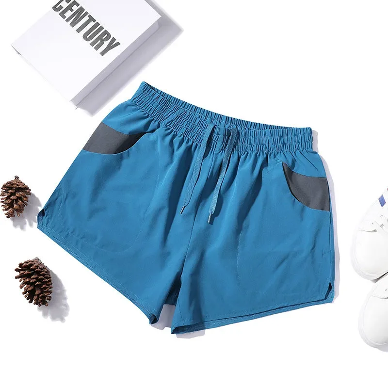 

Мужские шорты синего цвета с цветовыми блоками, эластичным поясом на шнурке, быстросохнущие, повседневные, спортивные