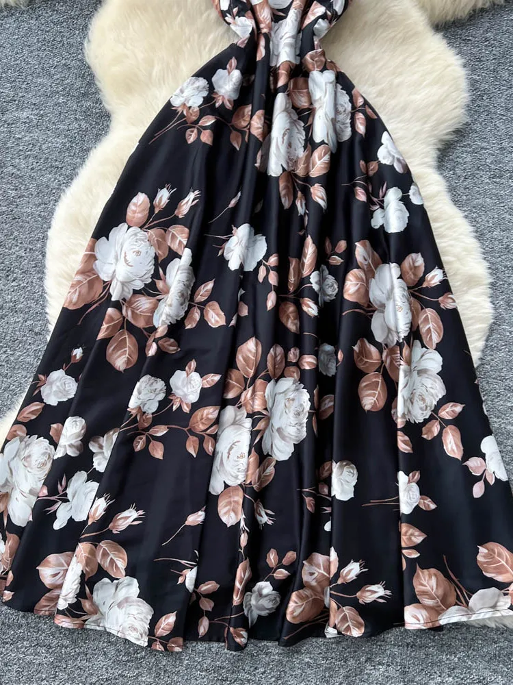 Ele مطبوعة ماكسي Dr المرأة الصيف عالية الخصر ألف خط ثوب مربع Ne Strapl التخسيس Faionable Ci Commute #3