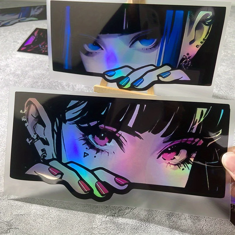 สติกเกอร์โฮโลแกรมลายการ์ตูนสาวอนิเมะ 2 ชิ้น/ชุด สำหรับติดรถยนต์ รถจักรยานยนต์ ดีไซน์การ์ตูนสะดุดตา สำหรับตกแต่งภายนอก
