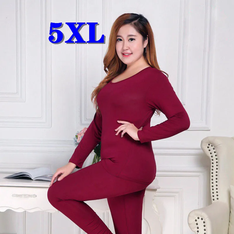 Plus Size Long Johns Thermal Underwear Women Clothes Oversize Lingerie Sets T-Shirts Trousers 2 Pieces Tops Pants Long Underwear