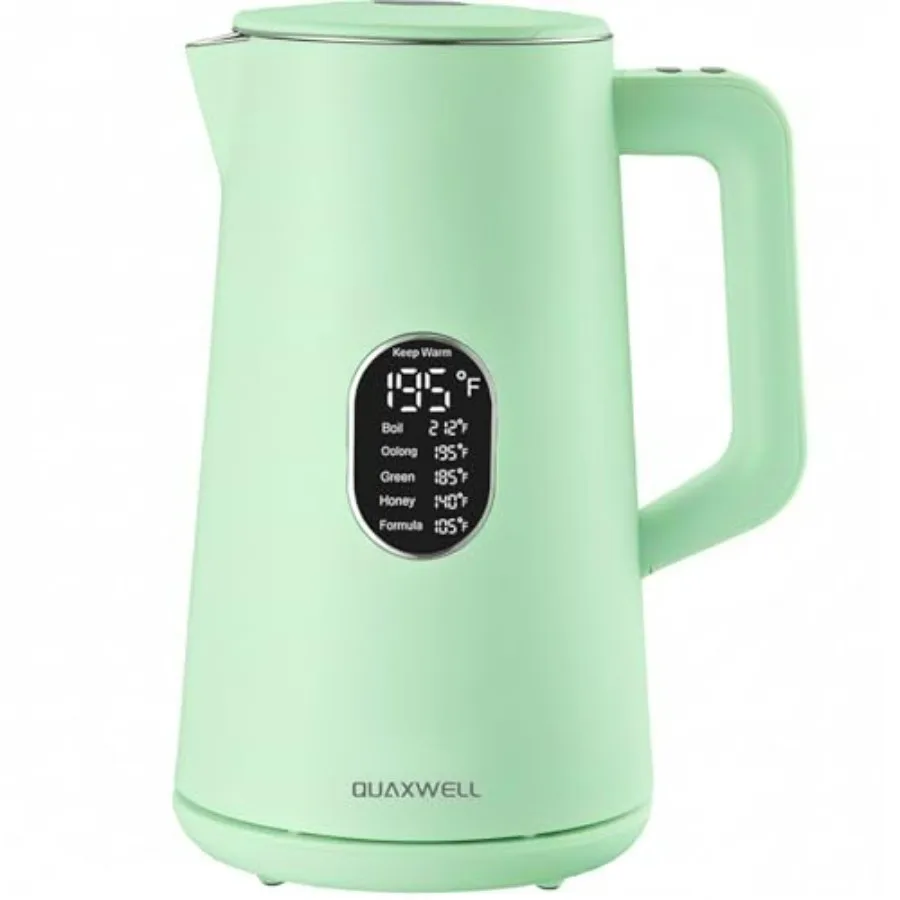 

1.5L Electric Kettle Stainless Steel Double Wall Cool Touch Teapot Green Fast Boil 5 Temperature Control LED Display Auto Shut-