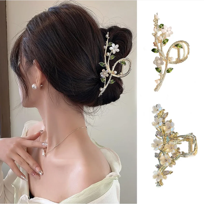 

New Sweet Metal Flower Hair Claw Clip Ponytail Grab Hair Clips Shark Clip Woman Hairpins For Girl Hair Accessories Headdress