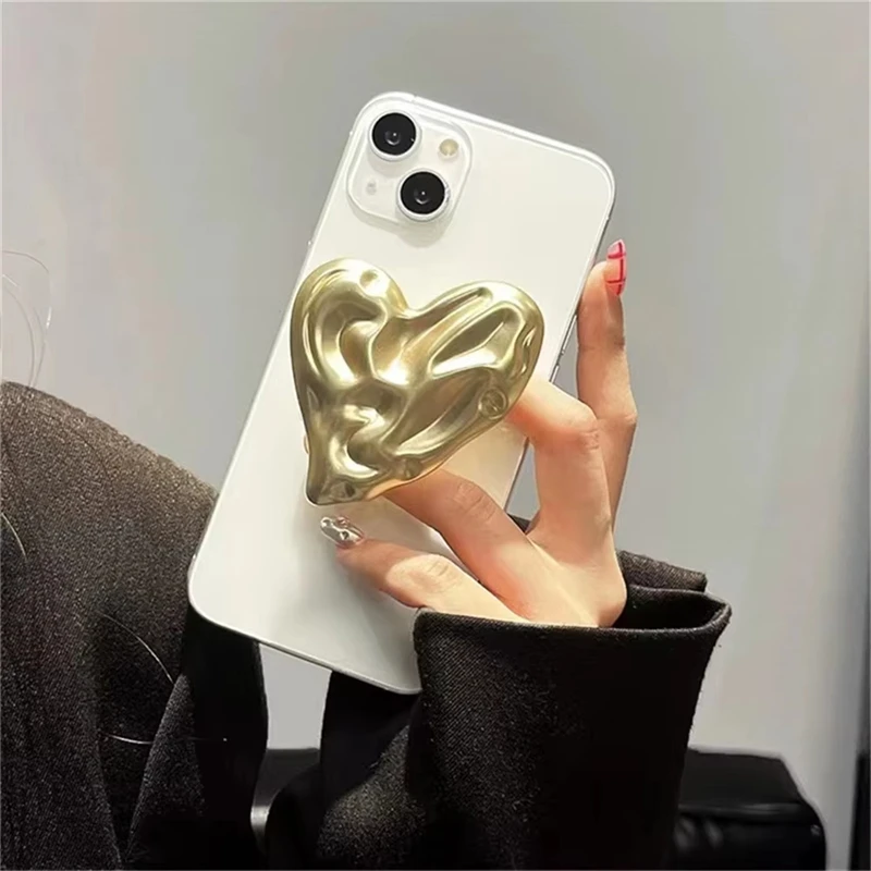 Luxury Metal Pleated Heart Bracket Phone Grip Tok Griptok Holder For iPhone Samsung Universal Accessories Stand Socket Holder