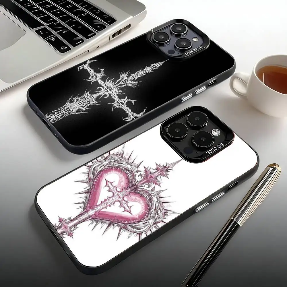 

Gothic Coquette Cyber Sigilism Cross Phone Case For iPhone 17,16,15,14,13,12,11,Pro,Max,Plus,Mini,SE,Air Matte Shockproof Case