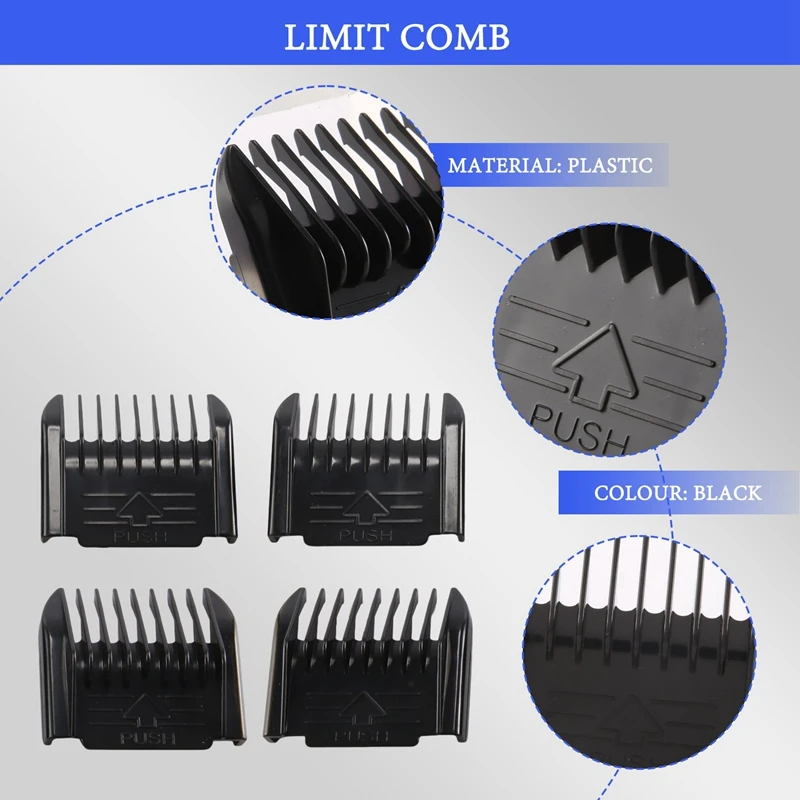 電動バリカンアクセサリー、4個入り カットクリッパーリミットコームガイドアタッチメントサイズ 理髪師交換用(1mm、1mm、2mm、3mm)-A07G