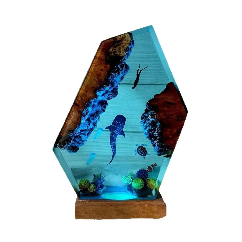 

Sea Turtle Whale Shark Diver Figurine Sculptures Marine Life Resin Lamp Wooden Home Decoration Craftwork Exquisite Gift
