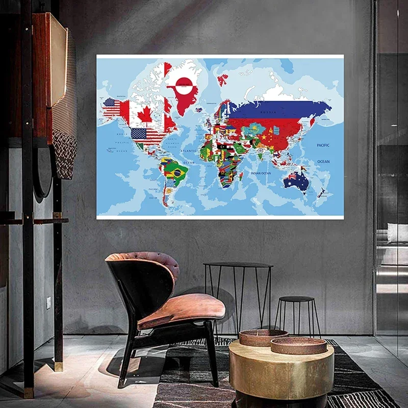 Peinture sur toile non tissée de la carte du monde, affiche d'art mural, impressions non encadrées, irritation, chambre, bureau, fournitures d'étude, décoration d'intérieur, 120x80cm