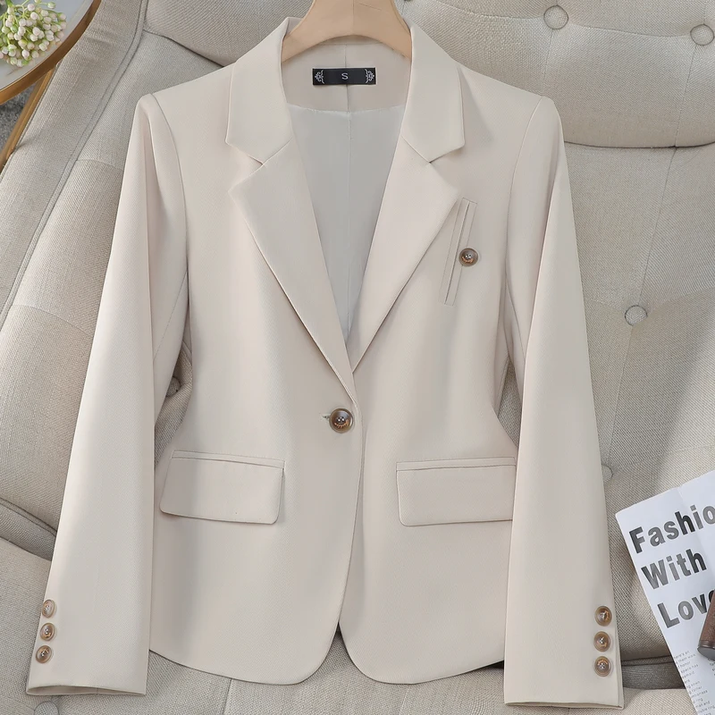 Blazer à manches longues pour femme, veste pour femme, manteau formel, bouton unique, tenue de travail, affaires, bureau, noir, abricot, café, Y2K