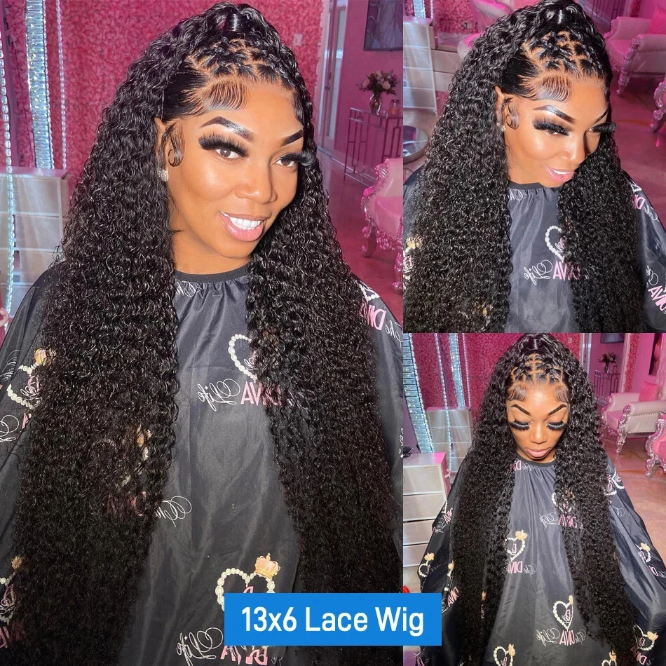 Cabello humano Onda profunda 200 Densidad 13x6 Frontal de encaje rizado 13x4 Onda de agua 30 40 pulgadas Peluca Pre desplumada HD Pelucas frontales de encaje sin pegamento