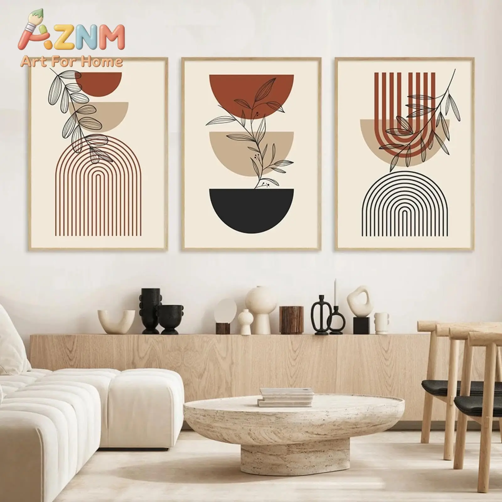 1 Stück/3 Stück Bohemian Abstrakte Geometrische Linien Pflanzen Leinwand Poster Gemälde Wohnzimmer Deko Rahmenlos