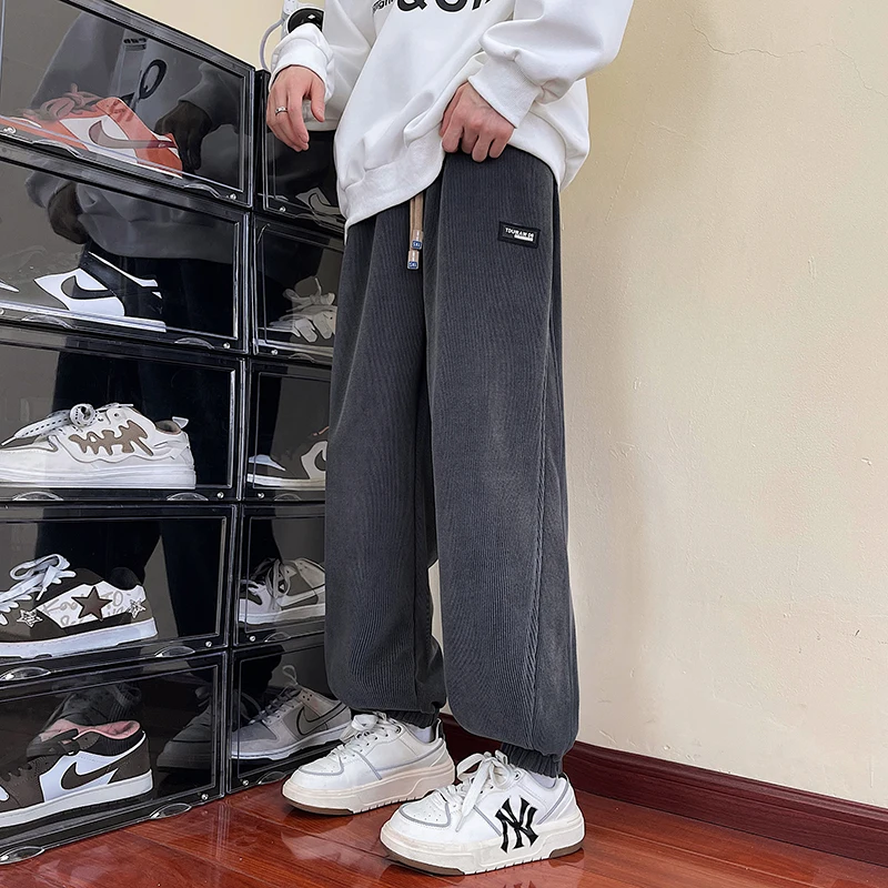 

Мужские вельветовые спортивные брюки свободного кроя в американском ретро-стиле, модные повседневные брюки с низкой посадкой, длинные штаны для весны и осени
