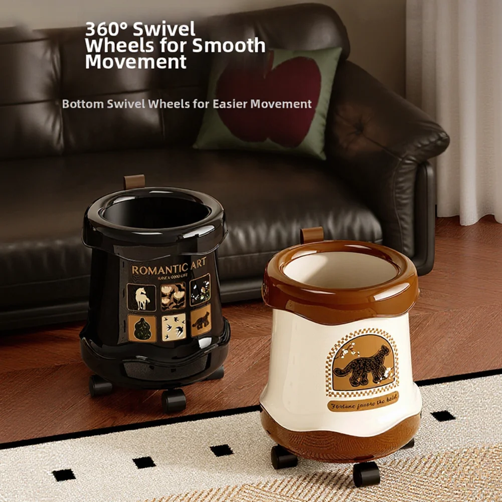 

Ретро-мусорное ведро с крышкой для использования в помещении: в гостиной, ресторане или офисе, вместимостью 12 л и плавно движущимися колесиками.