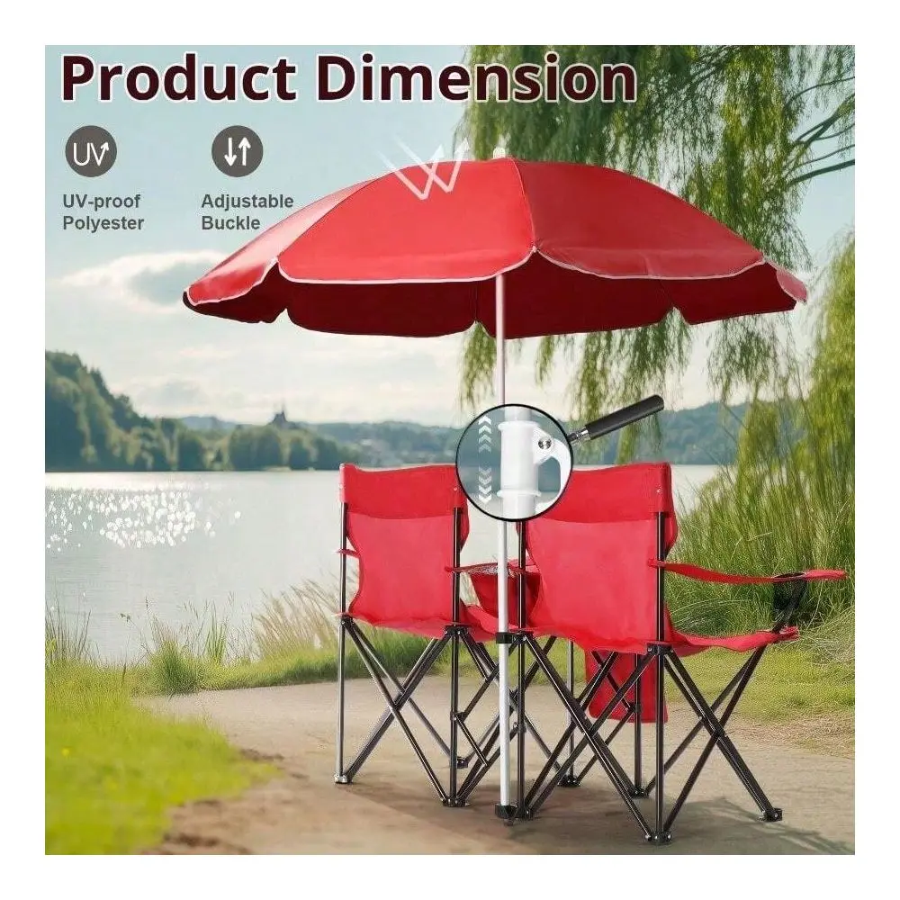 

Folding Picnic Chairs W Umbrella Table Cooler Beach Camping Chair