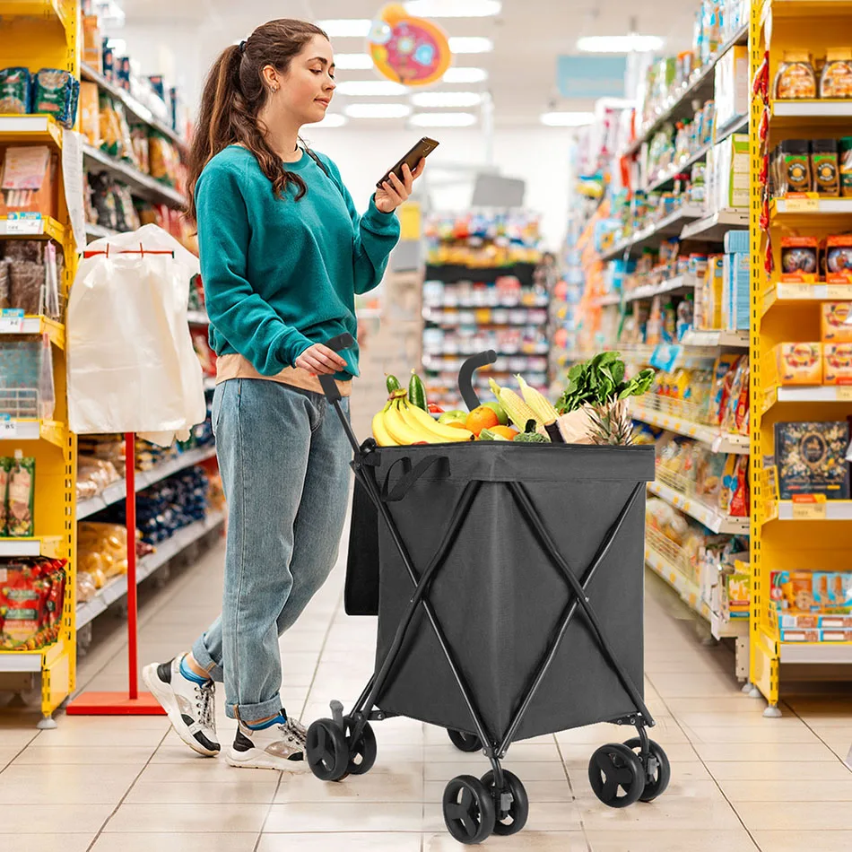 

Folding Hand Truck Black Big Lightweight Cart Portable Telescopic Dolly Backpack Luggage Travel Moving Shopping Trolley