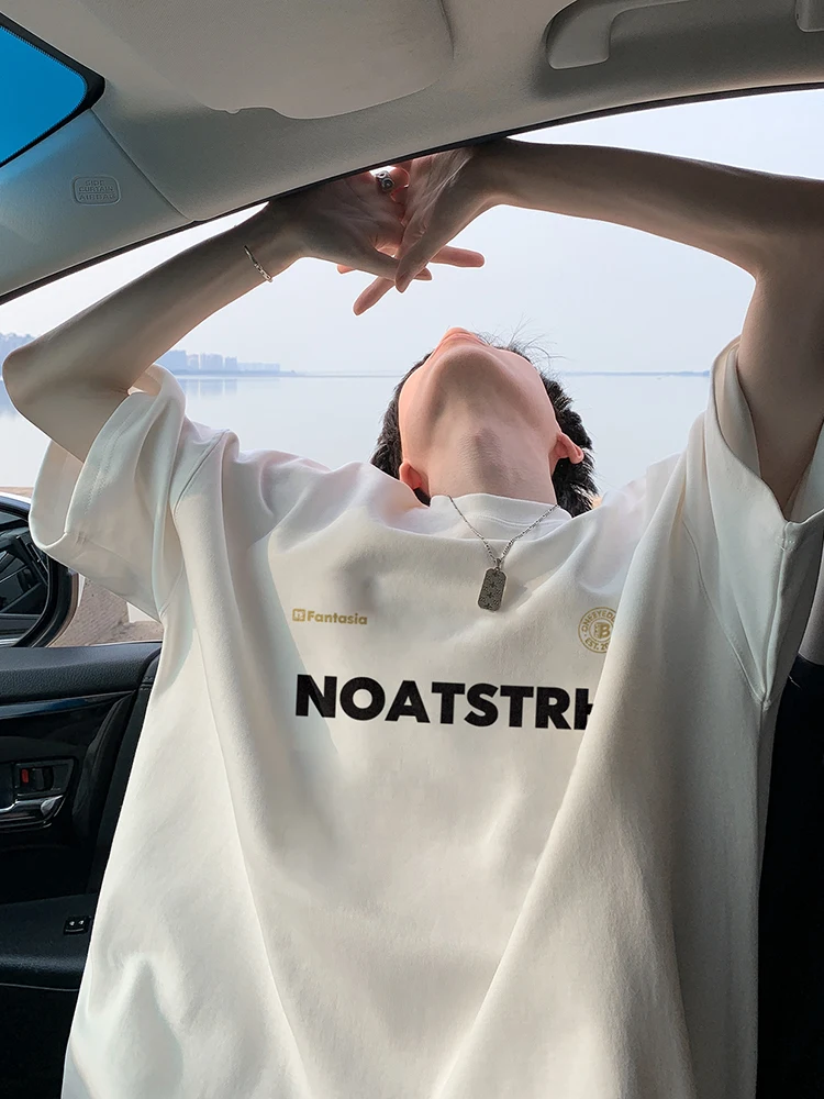 

American Retro Men's T-irt ort Sve High-stitch Combed Cotton Summer Breathable Printed Letter round Ne Top