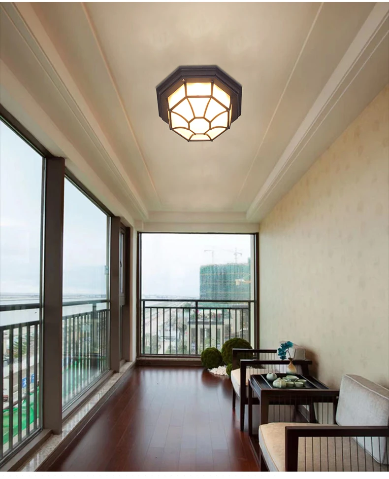 Rustic Frosted Glass Shade Outdoor Ceiling Lights Yard Balcony Garden Flush Ceiling Lamp Europe Style Exterior IP65