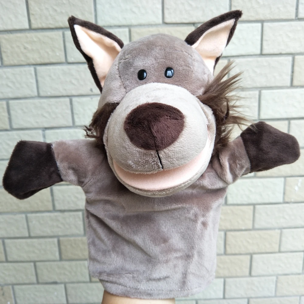 Weiches gefülltes Geschenk, grauer Wolf, Handpuppe, Kleinkind-Plüschtier für Kinder, gefülltes Geschenk