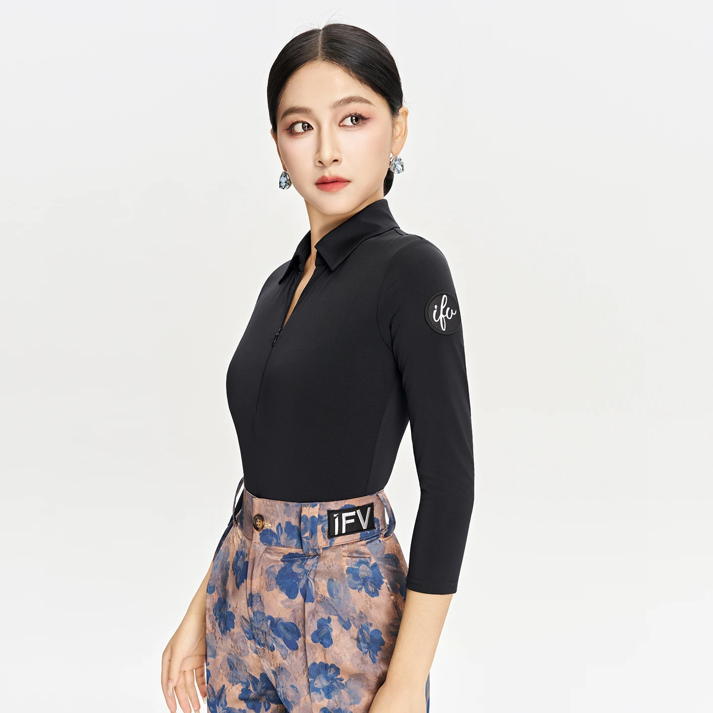 Topy do tańca latynoamerykańskiego dla kobiet z długim rękawem, koszula z kwiatowym wzorem, body, odzież do ćwiczeń tańca latynoamerykańskiego, kostiumy do tańca towarzyskiego DN22369 (2025)