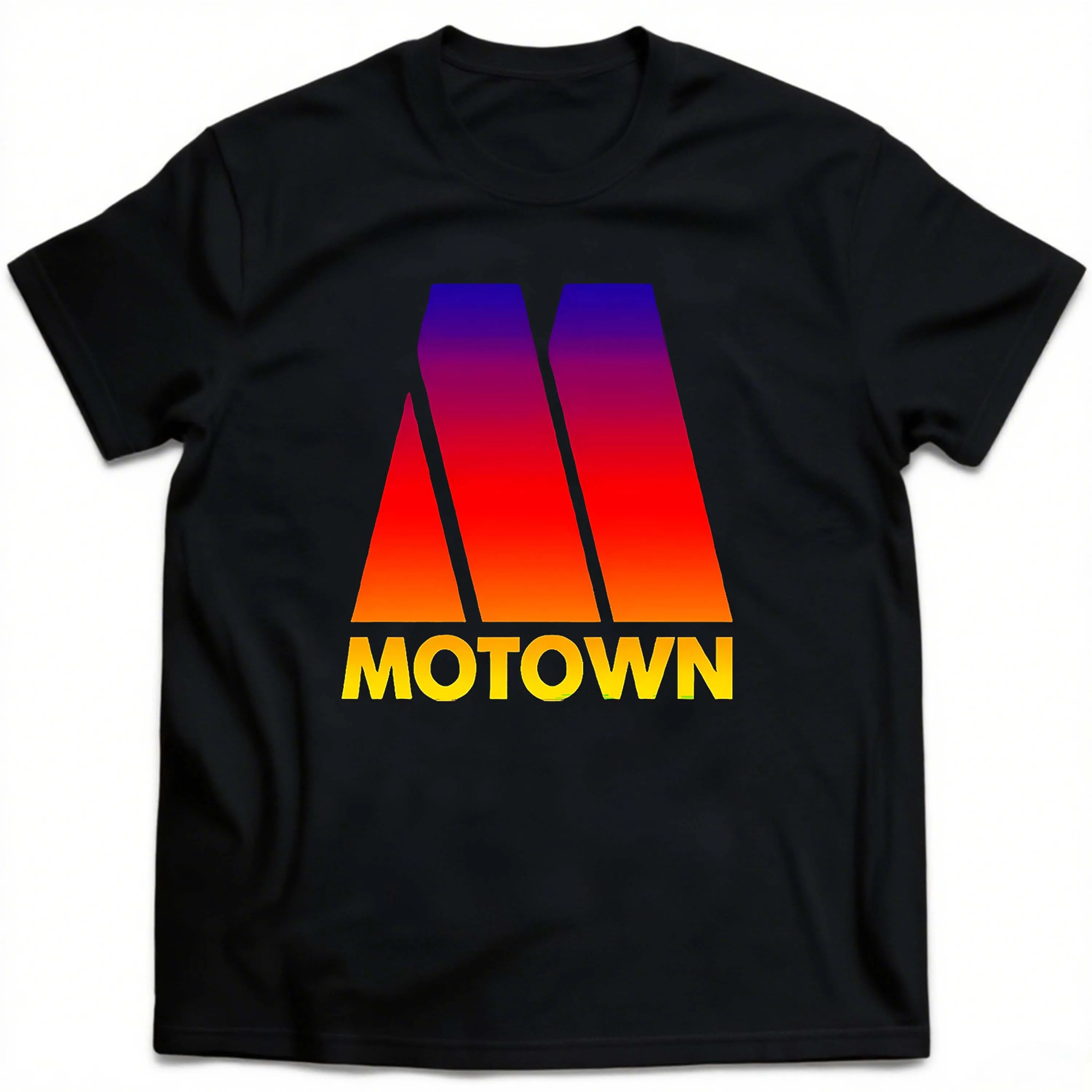 Kaus Lengan Pendek Hitam Huruf "Motown" Gradien Gaya Jalanan Ukuran Besar Cocok untuk Pakaian Santai Luar Ruangan di Musim Panas