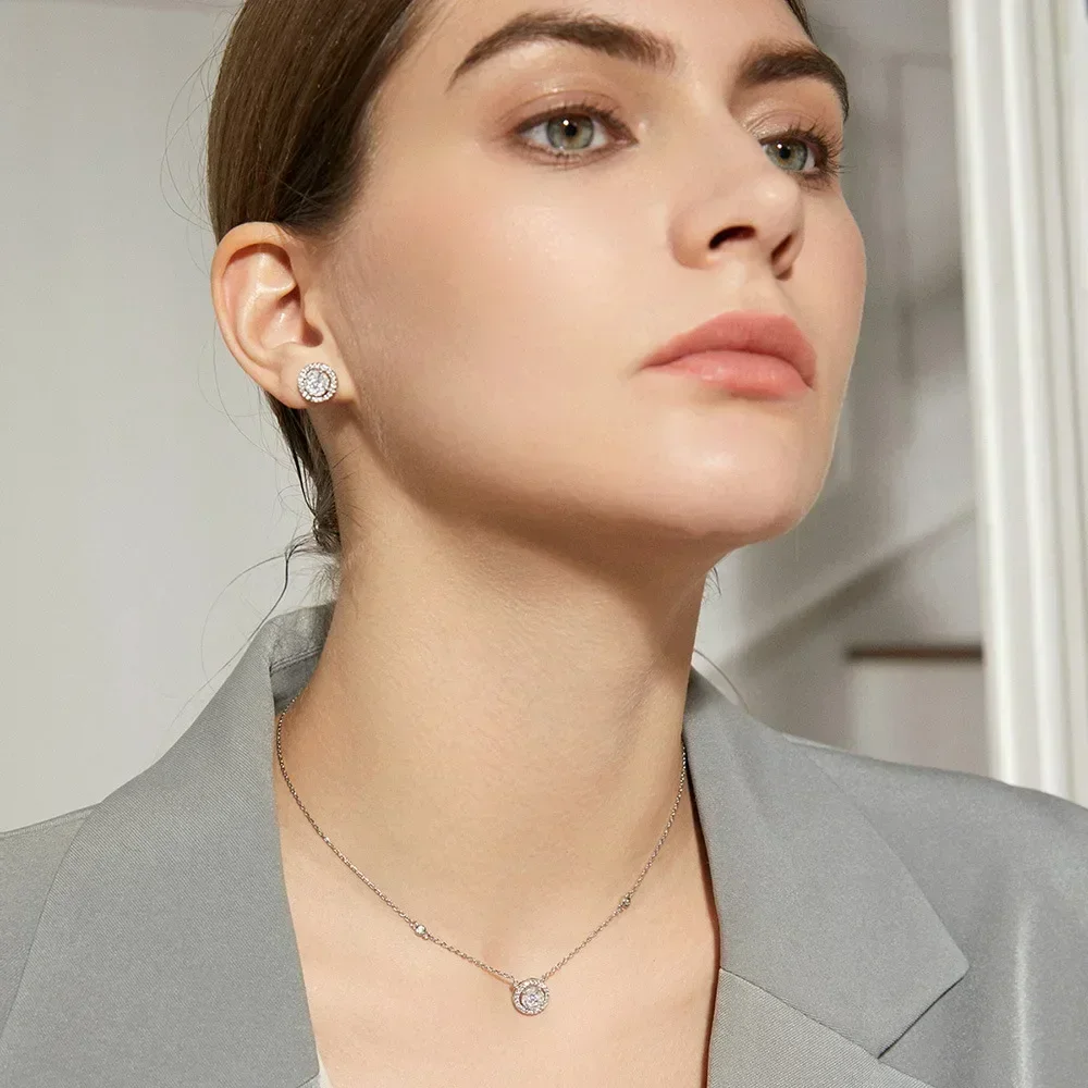 1 Pair Light Luxury Round Zircon Piercing Stud Earrings for Women Gold Silver Color Ear Accessories OL Fashion Jewelry