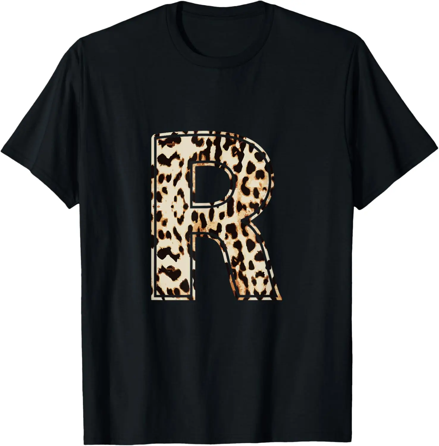 Camiseta incrível com estampa de chita e leopardo com nome inicial da letra R